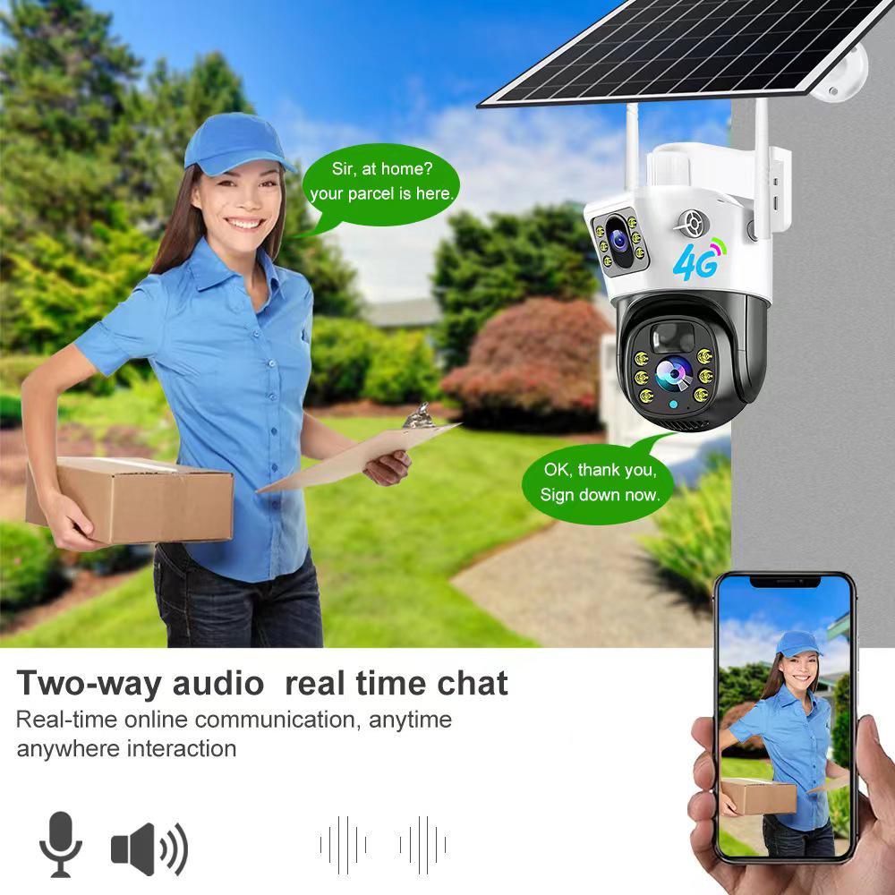 V380 Dual Lens Solar-Powered 4G Wireless Night Vision Security Camera with Low Power Consumption