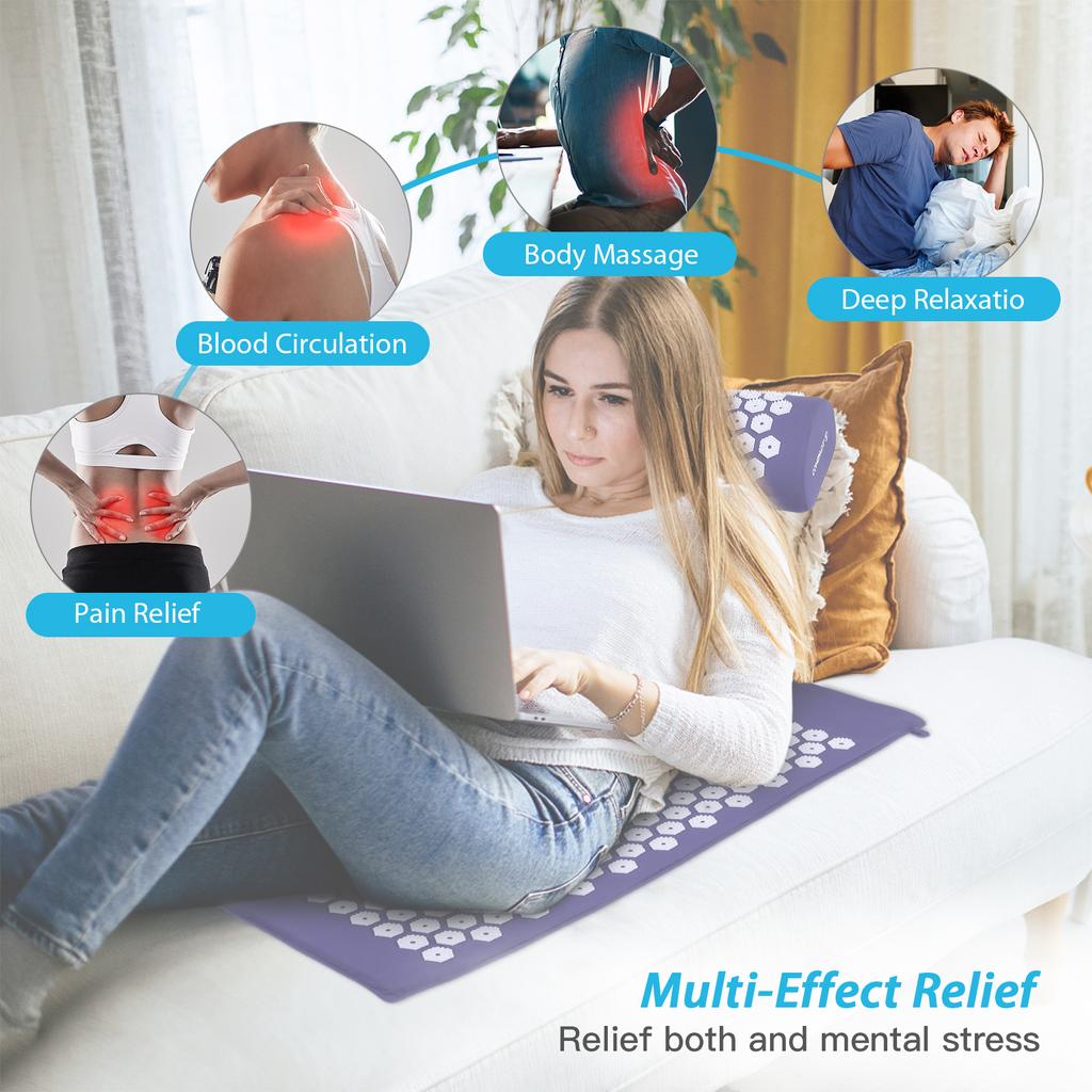TOMSHOO Акупрессурный коврик и подушка для массажа с сумкой для расслабления мышц и снятия стресса