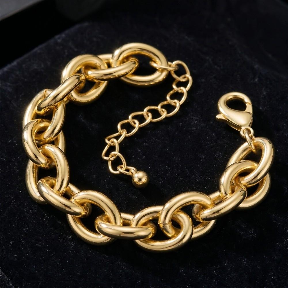 Gold Plated Chunky Chain Bracelet Stainless Steel Curb Link Bracelet Cable Chain Bracelet For Men