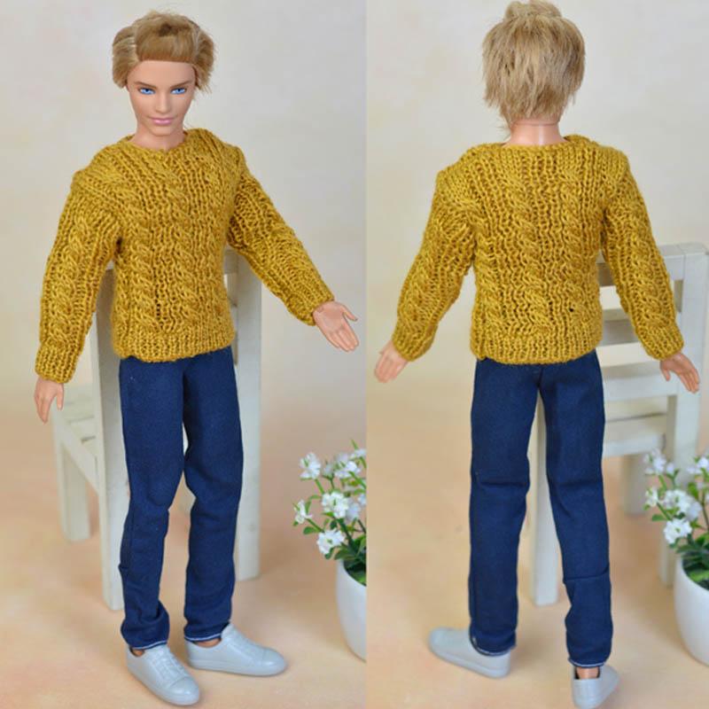 Желтый вязаный повседневный свитер, одежда для куклы Кена для мальчика, бойфренда Барби, принца Кена, кукла, верхнее пальто, одежда, мужская одежда для кукол