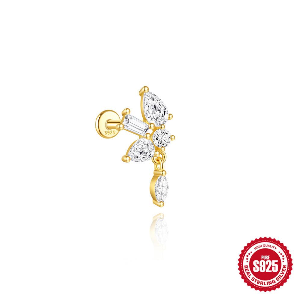 Серьги для пирсинга хряща из стерлингового серебра S925 с бриллиантовой бахромой в форме короны и конского глаза для повседневной носки для женщин