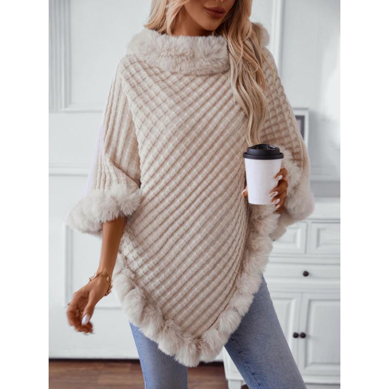 Модный клетчатый полосатый искусственный меховой пуловер накидка пальто женское осень зима вязаный пончо накидка накидка для путешествий досуг вечеринка шаль
