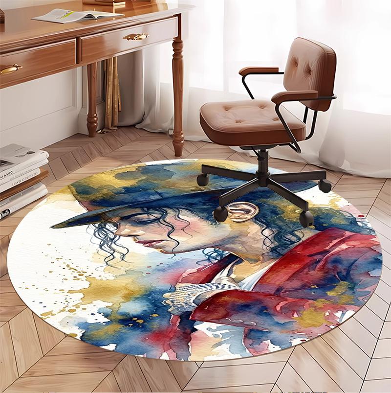 Michael Jackson Pattern Round Rug, Indoor/Outdoor Mat, for Picnic, Gameroom, Bedroom, Office, Living Room, Home Decor Carpet, Birthday Gift