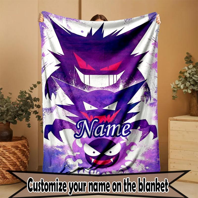 Custom Name Personalized Gengar Print Blanket, Home Decor, Bedroom, Sofa, Camping, Couch, Gifts for Birthday ChristmasEnthusiasts