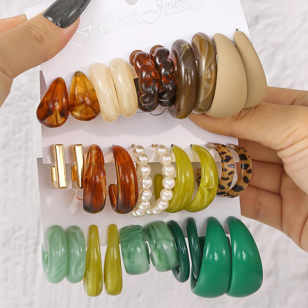 Ретро Летний Многоцветный Набор Серёг-Колец Дизайн в форме Капли Воды и C-образный Женская Мода Серьги с Леопардовым Принтом Повседневная Носка Свидания