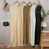 Fashion Sleeveless Knitted Thin Women Cover Up O-neck Casual Loose Dress Hollow Out Split Blouse Solid Color Elegant Summer Tops Long Shirts