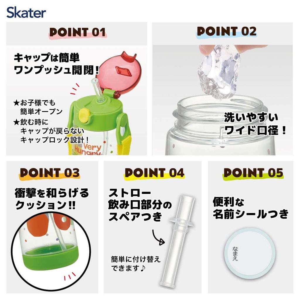 Skater Бутылка для воды с трубочкой прозрачная One Push Hungry Caterpillar 480 мл для девочек PDSH5 детская