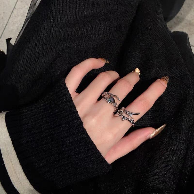 Панк Неправильные Кольца С Опалом Эстетичные Egirl Полые Винтажные Кольца С Камнем Для Женщин Y2k Открытое Кольцо Модные Украшения