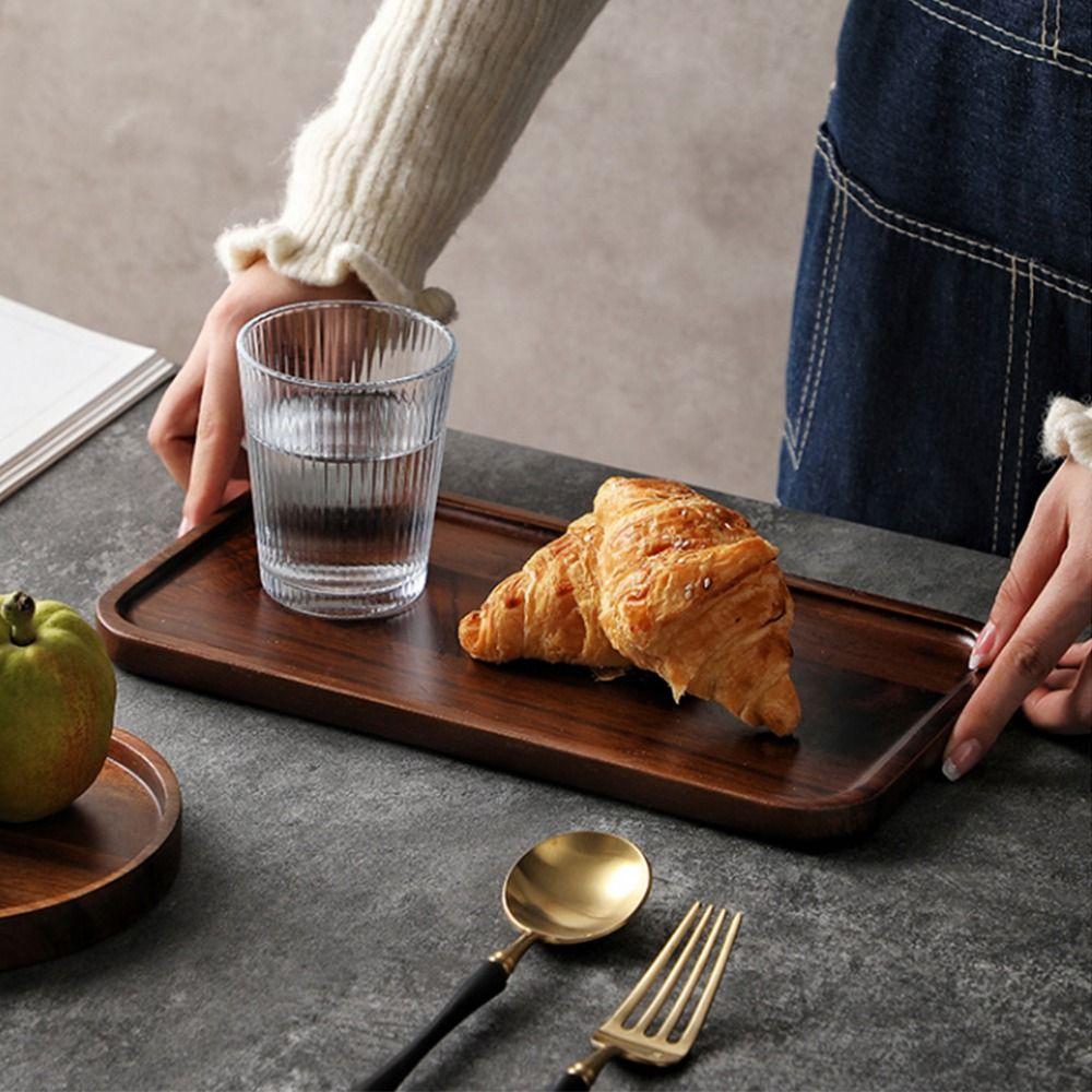 Solid Wood Black Walnut Tea Tray Simple Fruit Dessert Tray Snack Fruit Plate Teaware Trays