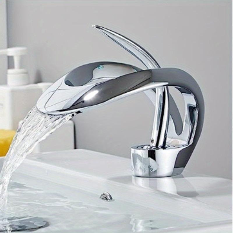 Beautiful and Functions Single Handle Bathroom Sink Faucet, Waterfall Curved Shape Design Single Hole Lavatory Faucet Basin Mixer Tap