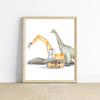 Cute Dinosaurs and Construction Trucks Excavator Bulldozer Posters and Prints Canvas Printing Wall Art Picture for Bedroom