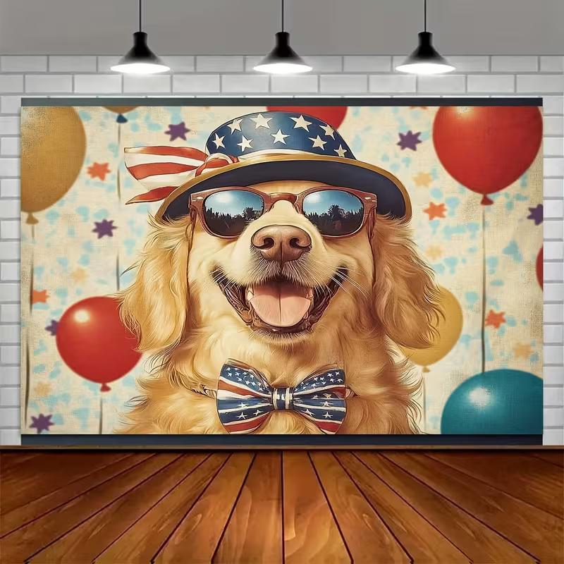 2D Patriotic Golden Retriever Backdrop 4th of July Photography Background