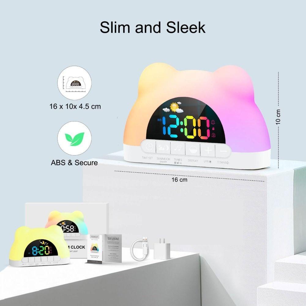 Digital Display Kids Alarm Clock 11 Color Night Light 10 Ringtones Sleep Training Clock Child Lock Wake Up Clock Bedroom