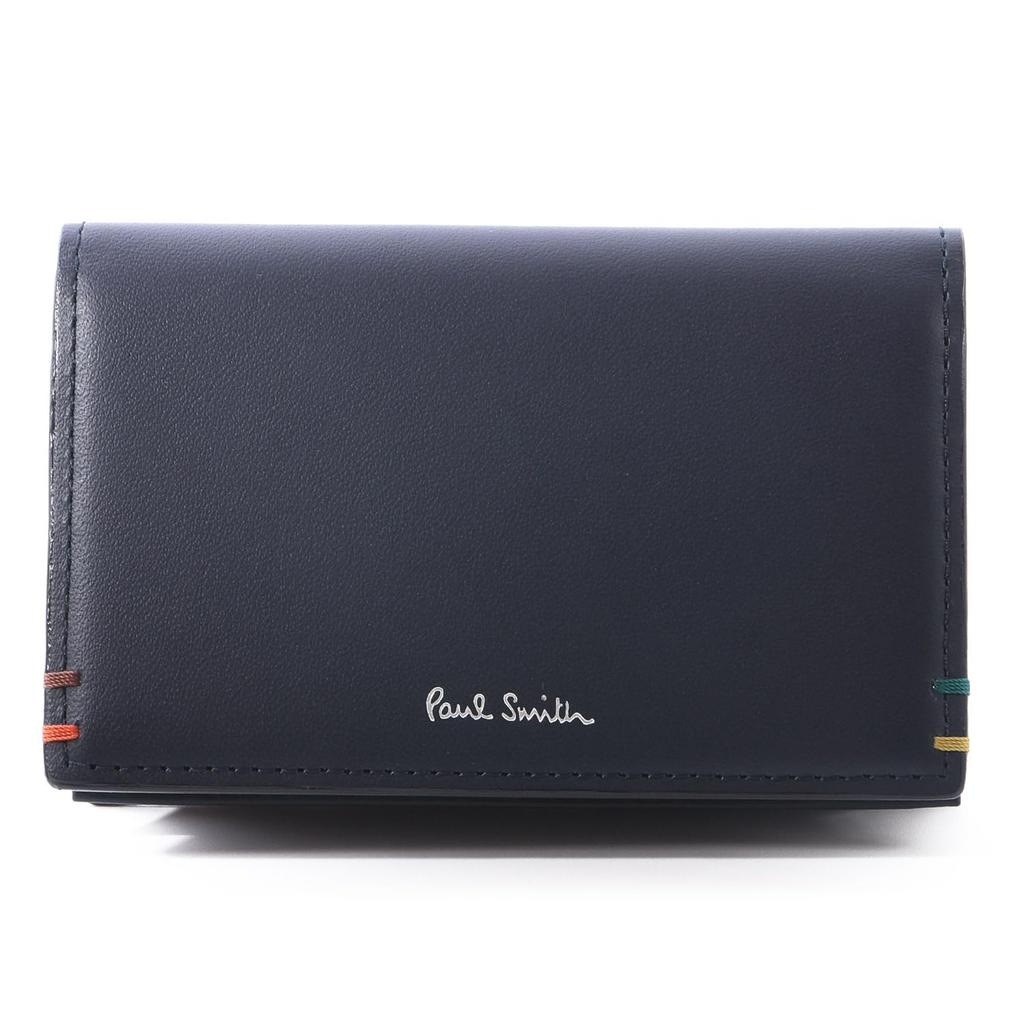 Paul Smith Highlight Stitch SS24 Business Card Cowhide 813006 P853 Name Case, Leather, Leather, (No Engraving, Navy) [Pre-owned]