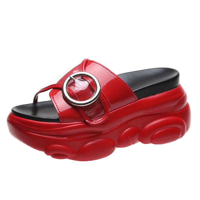 Модные высокие женские шлепанцы модные босоножки на танкетке обувь женская летняя женская обувь толстая подошва плоская платформа обувь