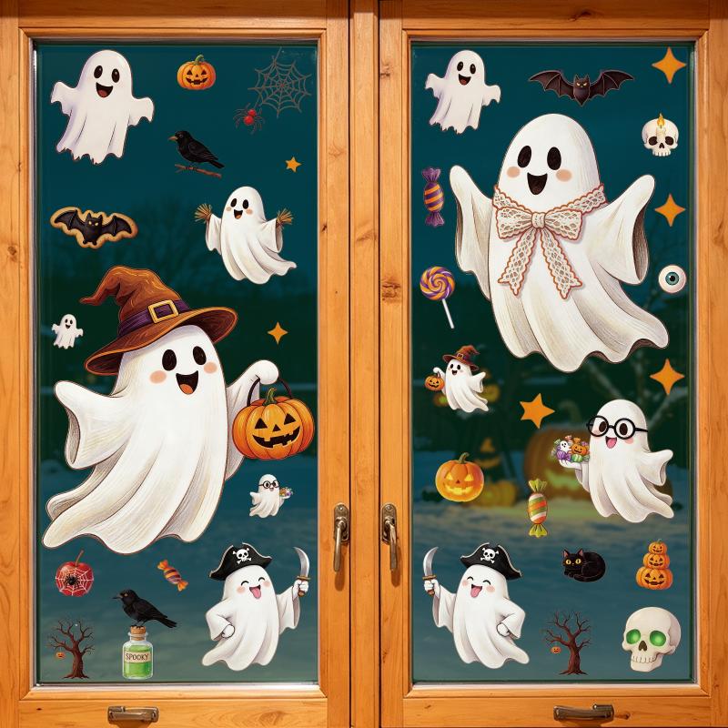 Halloween Window Clings 1/2/4/6/8 Sheets Removable Traceless Static Stickers for Home Holiday Party Decorations