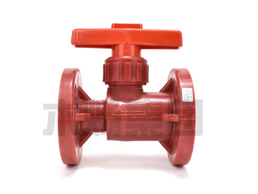 FRPP Red Plastic Corrosion-Resistant Ball Valve for Pharmaceutical and Chemical Use.