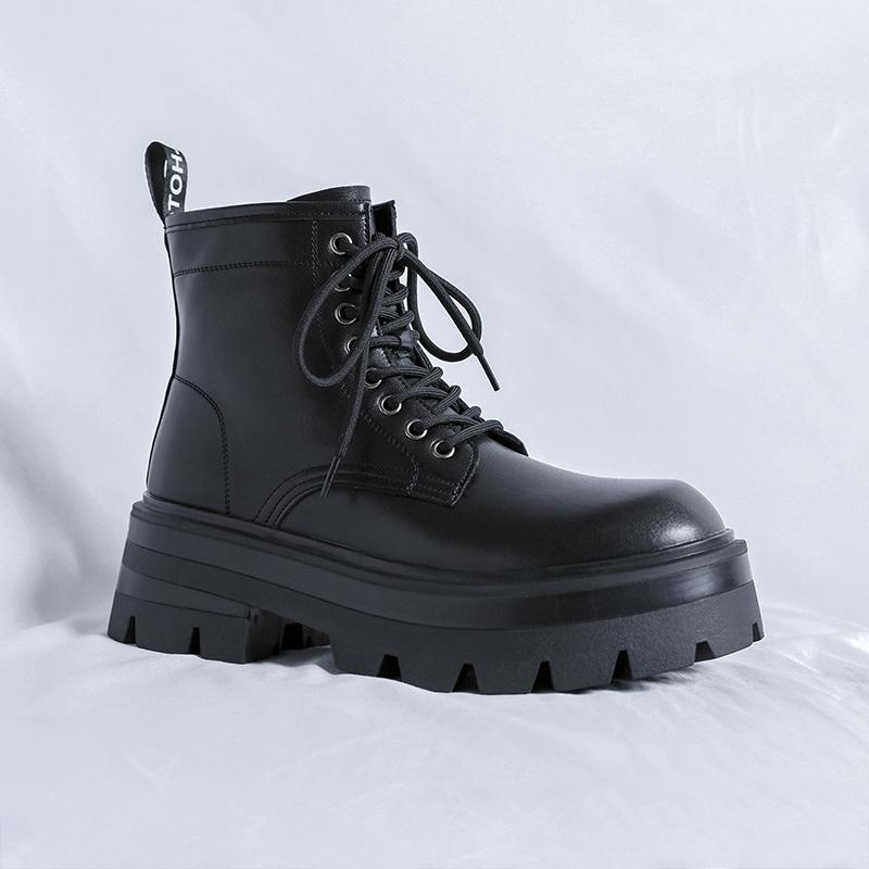 Модные мужские мотоциклетные ботинки в британском стиле, повседневная обувь с толстой подошвой, классические однотонные ботинки на шнуровке, обувь для отдыха на открытом воздухе и прогулок