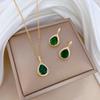 Water Drop Green Zircon Micro-Inlaid Necklace Earrings Set Light Luxury Personality Temperament Earrings Necklace Combination