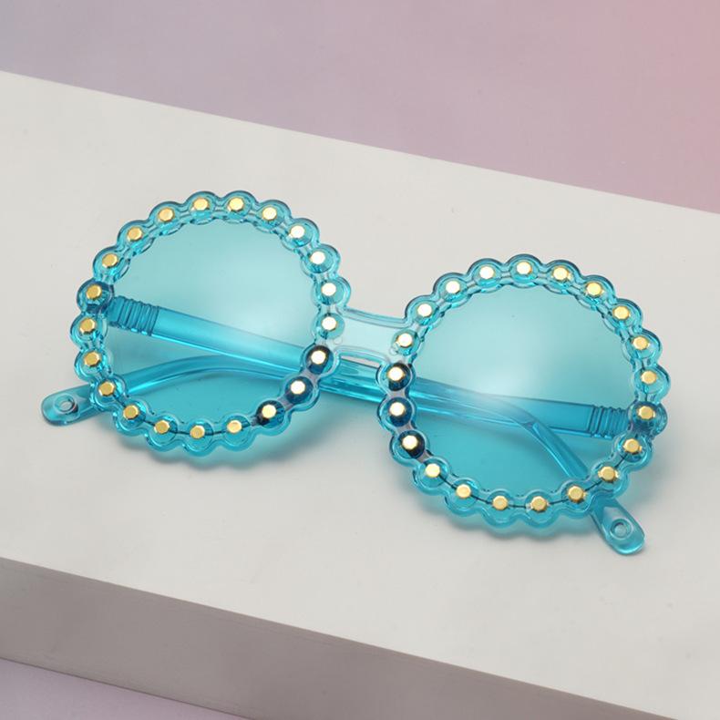 Kids Pearl Scallop Round Sunglasses Colorful Transparent Frame UV Protection Cute Shades For Girls Party KJ183