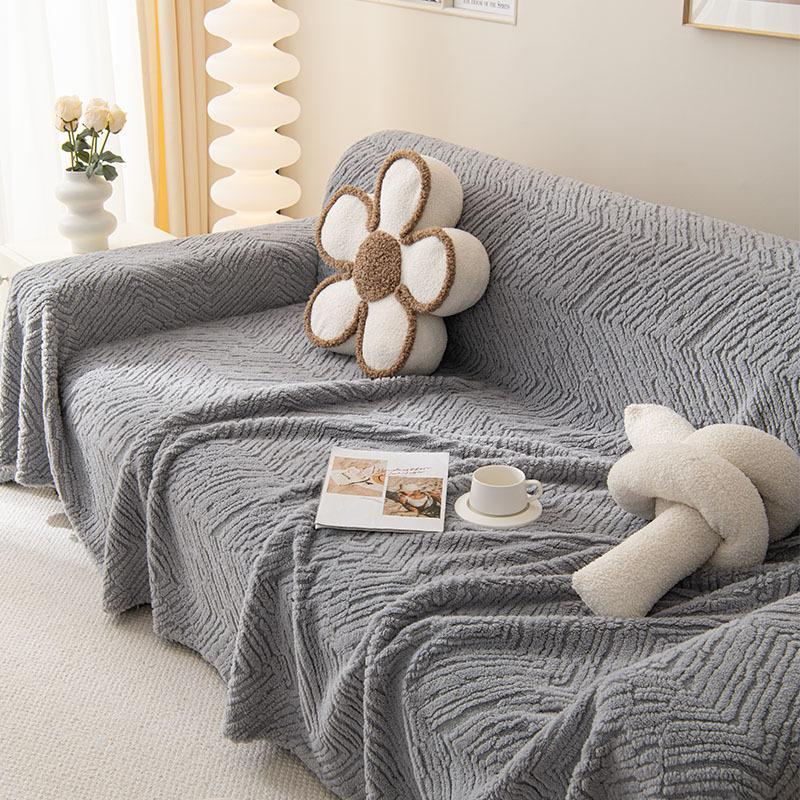 Cream Style Light Colored Plush Sofa Towel, Thickened Autumn and Winter Sofa Blanket, Full Cover, Universal Sofa Cover, Anti Cat Scratch Cover