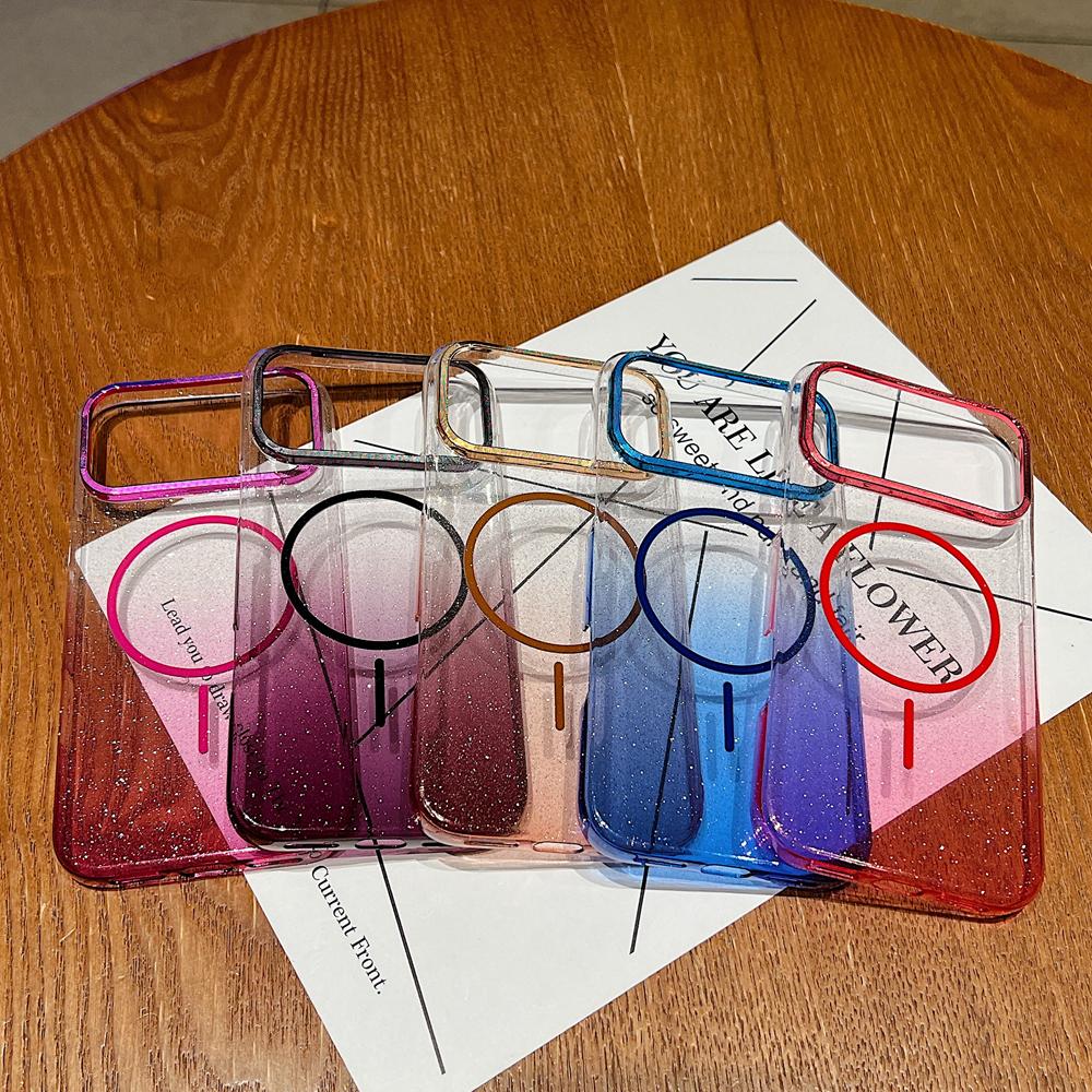 KEYSION Роскошный градиентный блестящий магнитный чехол для телефона MagSafe для iPhone 17 Pro Max 17 Air Прозрачная жесткая ПК Противоударная задняя крышка