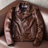 New Motorcycle Jacket Men Genuine Leather Heavy Duty Biker Coat Waxed Cowhide Outerwear