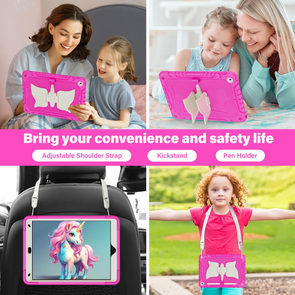 For iPad 10.2 (2021)/10.2 (2019)/10.2 (2020) Case Silicone+PC Drop-resistant Tablet Cover with Unicorn Kickstand