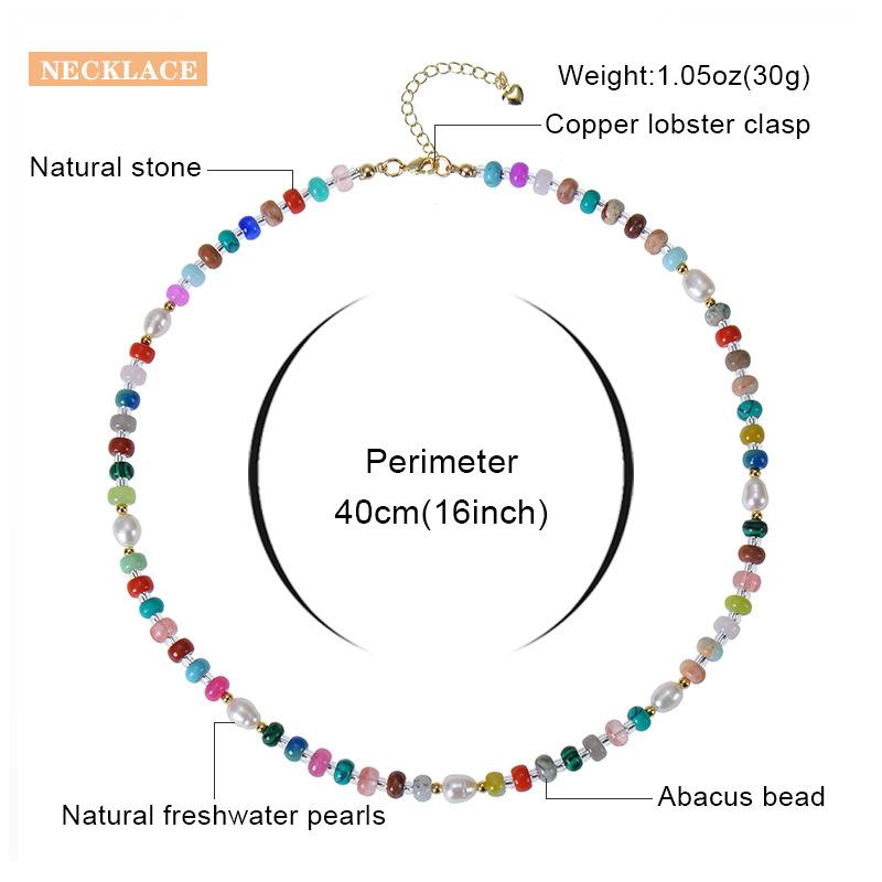 Bohemian Beach Necklace, Colored Natural Gemstone Abacus Beads, Necklace Bracelet Set, Women's Freshwater Pearl Lock, Bone Chain