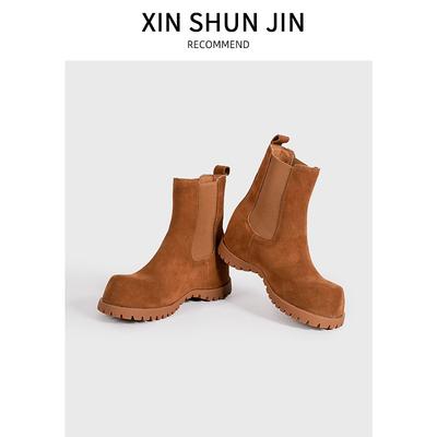 Женские нишевые эластичные ботинки челси из кожи на внутренней платформе, ретро эластичные полусапожки на толстой подошве