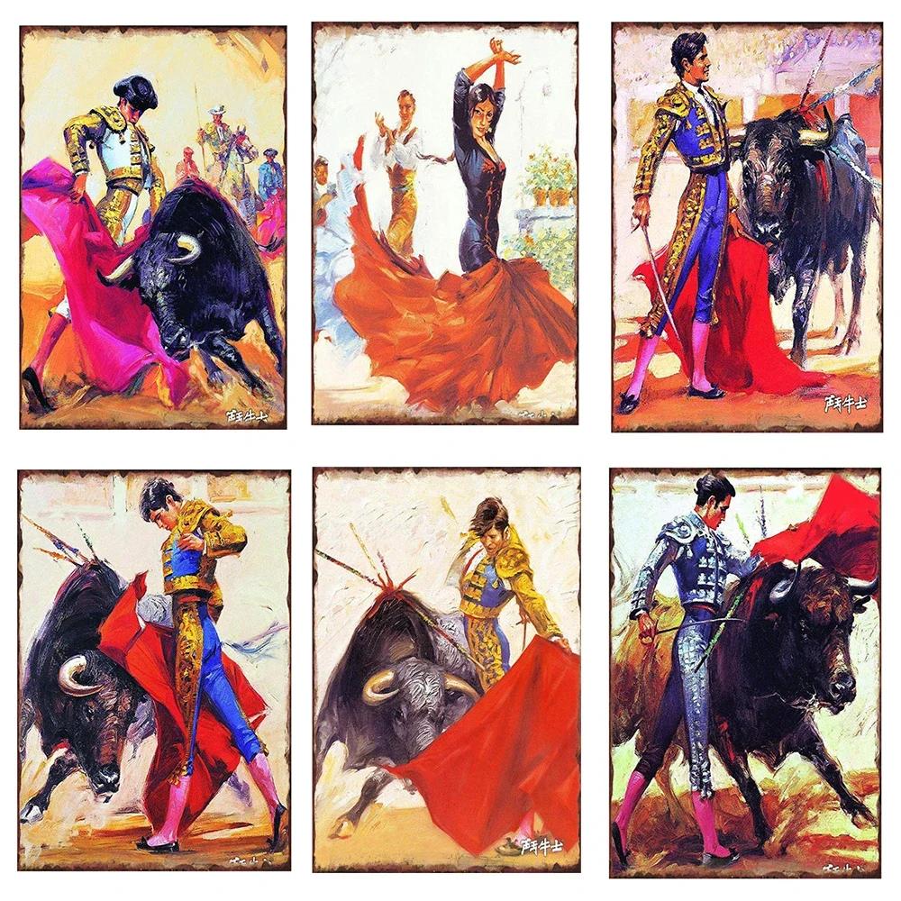 Spanish Bullfighter Poster Retro Metal Tin Signs Plate Passionate Girl Tinplate Plaque Pub Home Wall Decoration xcm