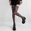 Personality Print Fishnet Stockings Women Sexy Lace Hollow Out Thigh High Socks Gothic Lolita Japanese Over The Knee Long Sock