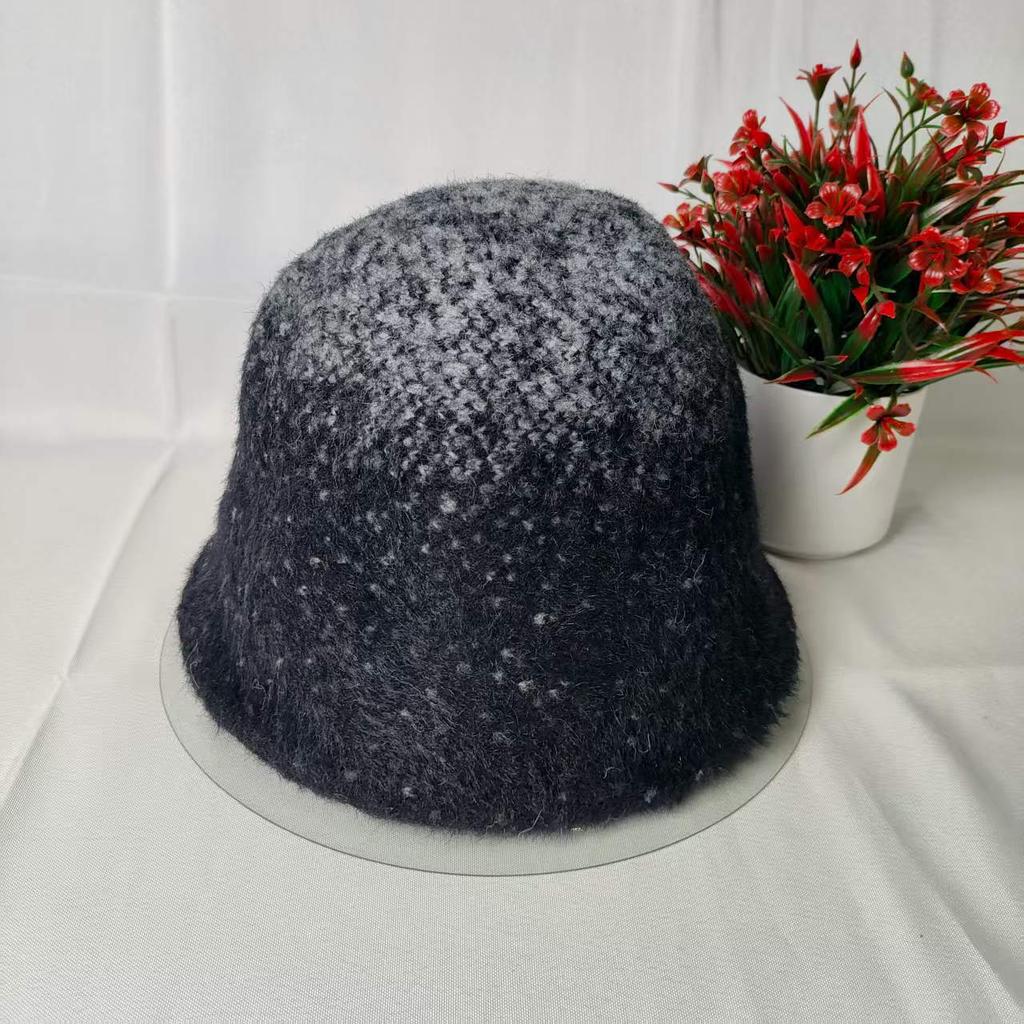 Needle bucket hat female tide autumn and winter solid color versatile sweet wool knitted warm bucket hat fashionable foreign style