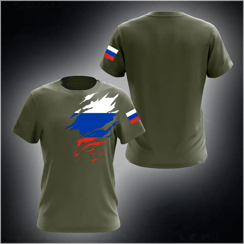 Russia Men's T Shirt Casual Loose Round Neck Russian Flag Short-sleeved Tops Tees Men's Clothing Streetwear Oversized T-shirts