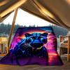 1pc Neon Panther Print Throw Blanket Polyester Fiber, Lightweight Flannel, Soft & Warm, All Season Use for Outdoor, Camping Digital Print