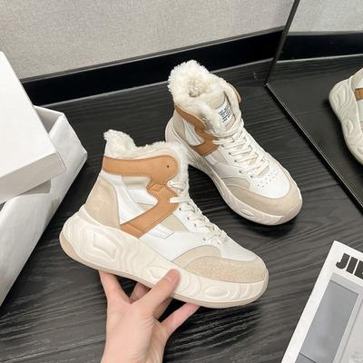 Осенне-зимние кожаные высокие туфли для папы, женские хлопковые ботинки на платформе на подошве, повседневные кроссовки из пеноматериала