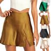Solid Color Satin Slit High Waist Elastic Sexy Skirt