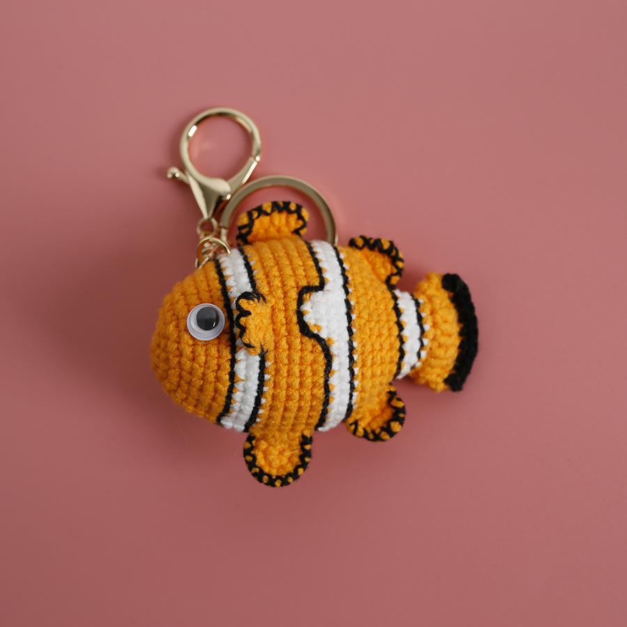 Funny Clown Fish Doll Crochet Keychains For Bag Pendant Handmaking Knitted Goldfish Keyrings Crochet Small Fish Charm Keyrings