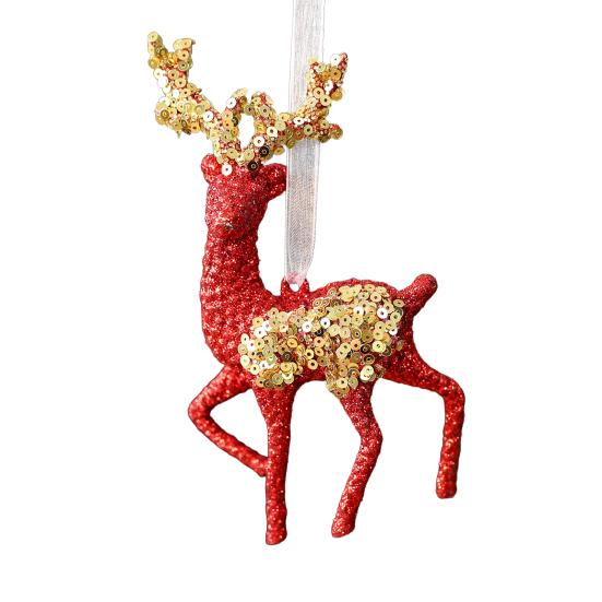 Glitter Sequined Christmas Ornament Red Snowflake/Butterfly/Star/Reindeer/Ballerina Hanging Decoration for Xmas Tree Doors Windows Walls Holiday Home