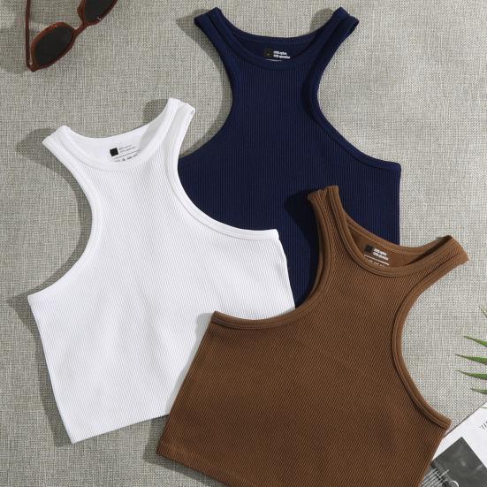 Yousheng Женский жилет для бега с круглым вырезом без рукавов, короткие майки, однотонный цвет, ребристый, эластичный, быстросохнущий жилет со спиной-борцовкой