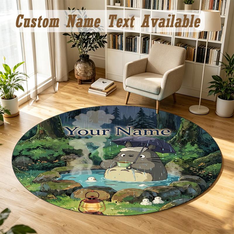 My Neighbor Totoro Personalized Round Rug Support Custom Name, Soft Home Decor Mat