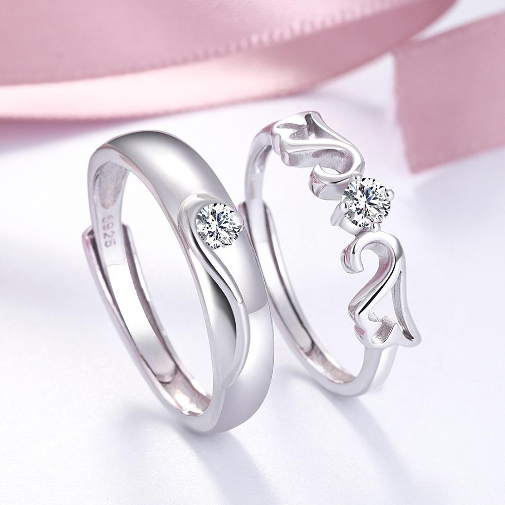 Tonglin S925 Sterling Silver Adjustable Couple Rings - Personalized Wedding Bands for Men & Women.