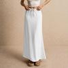 Women Maxi Skirt Mid-rise A-Line Drawstring Solid Color Long Skirt Easy To Match Lady Skirt Work Leisure Daily Wear