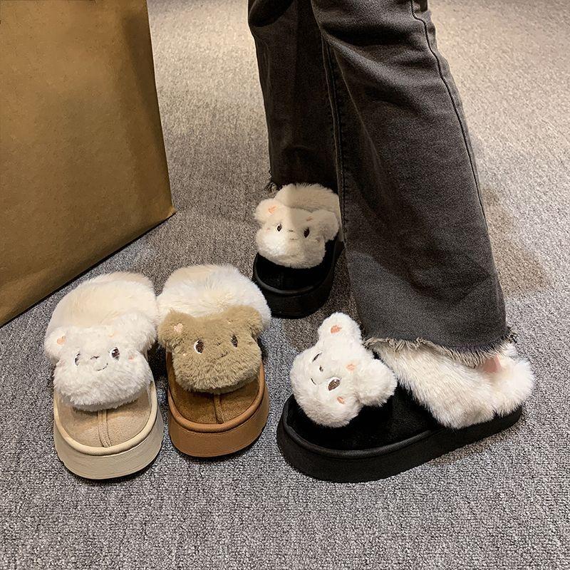 2025 Autumn and Winter New Fashion Home Fluffy Warm Cotton Slippers High Value Cute Bear Fluffy Slippers Outer Wear