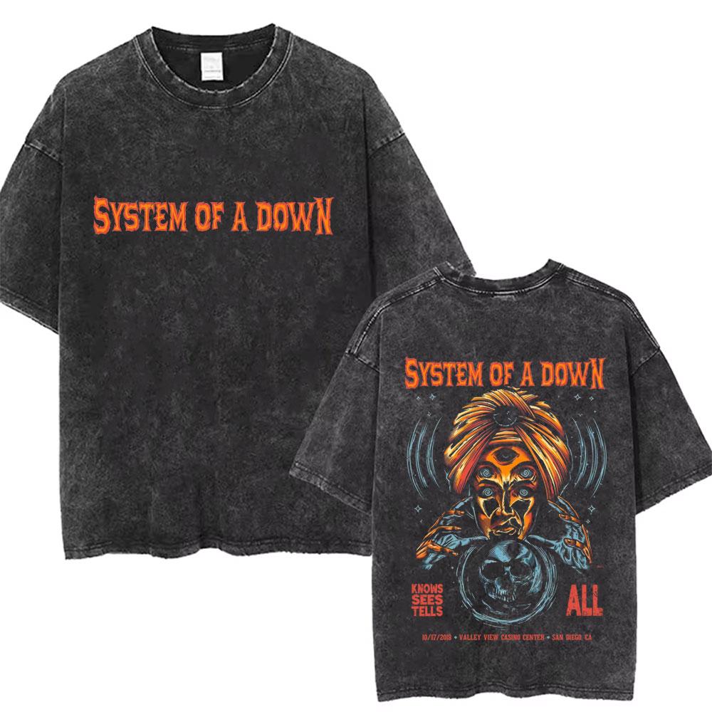 System of A Down Toxicity Album Graphic Washed Tshirt Men Women Rock Oversized T Shirts Male Vintage Alternative Metal Tshirts