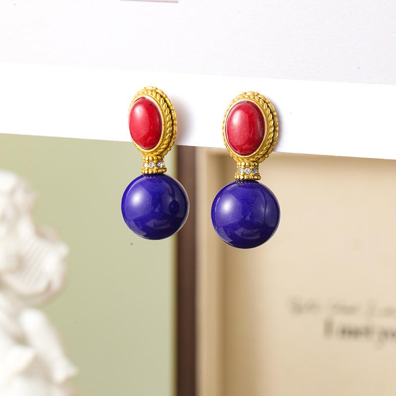 Винтажные богемные серьги с натуральным камнем и посеребренными и позолоченными иглами