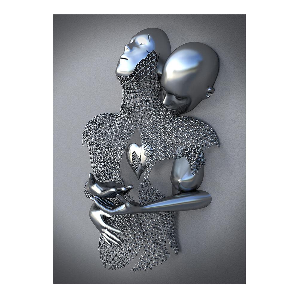 Золотая и серебряная фигурка, статуя, картина на холсте, металлическая скульптура, печать на плакатах, романтические фотографии для влюбленных, современное настенное искусство, домашний декор