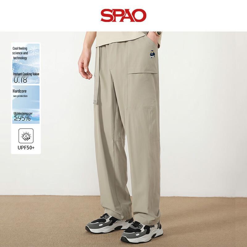 Мужские корейские дышащие летние брюки-карго SPAO с широкими штанинами и принтом медведя