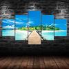 Wooden Bridge Tropical Beach Summer Island Nature 5 Piece Five Panel Wall Canvas Print Modern Art Poster Picture Home Decor Gift For Him Her