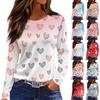 Women's Fashion Casual Slit Hem Round Neck Long Sleeve Loose Valentine's Day Printed T-Shirt Ladies Top